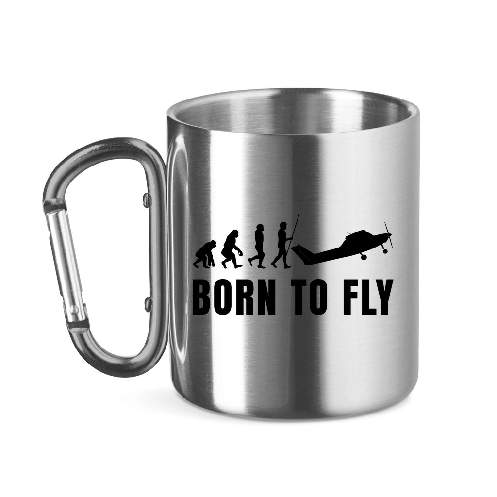 Edelstahltasse mit Karabinergriff - Born to Fly