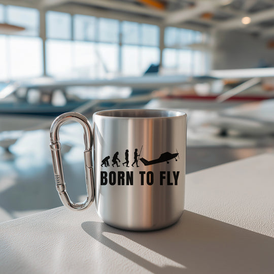Edelstahltasse mit Karabinergriff - Born to Fly