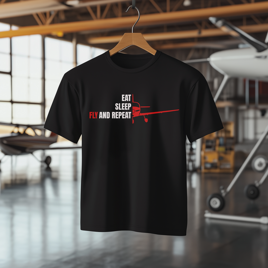 T-Shirt - Eat, Sleep, Fly and Repeat Segelflugzeug
