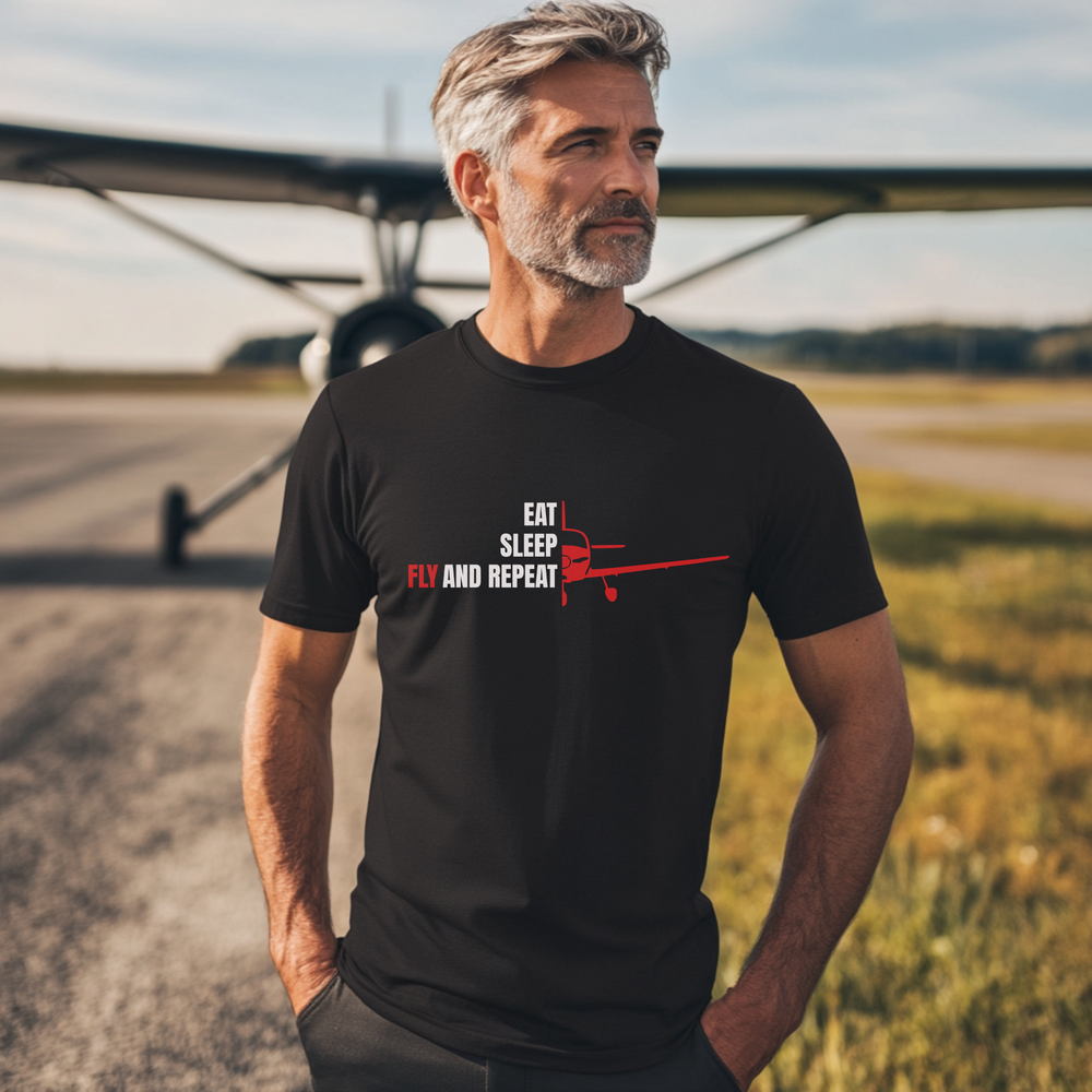 T-Shirt - Eat, Sleep, Fly and Repeat Segelflugzeug