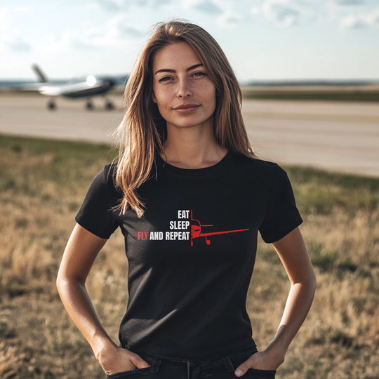 T-Shirt - Eat, Sleep, Fly and Repeat Segelflugzeug
