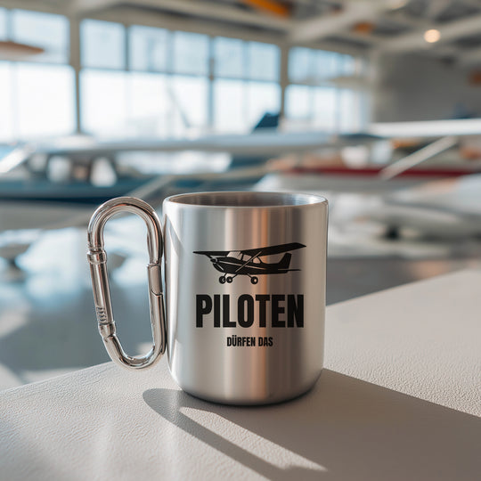 Edelstahltasse mit Karabinergriff - Piloten dürfen das