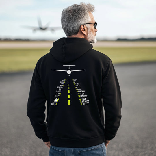 Zip Hoodie - Pilotenalphabet als Landebahn