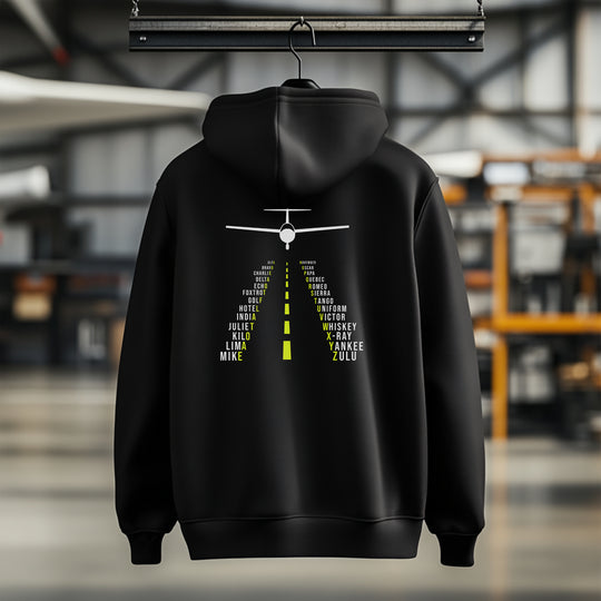 Zip Hoodie - Pilotenalphabet als Landebahn